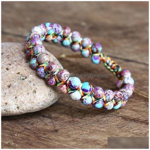 Kette Handgemachte 6 mm blaue Tigerauge Steinperlen geflochtene Armband Frauen Männer Freundschaft Strang Charme böhmischen Schmuck 230710 Drop Lieferung Dhxha