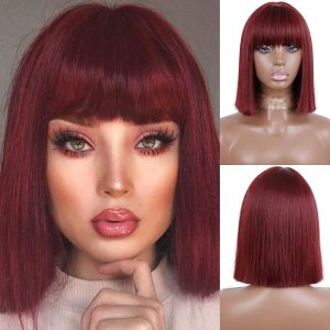 Wigs 8 10 12 14 Inch Synthetic Hair Wig Short Dark Wine Red Bob Wigs With Bangs Shoulder Length Straight Burgundy Wig