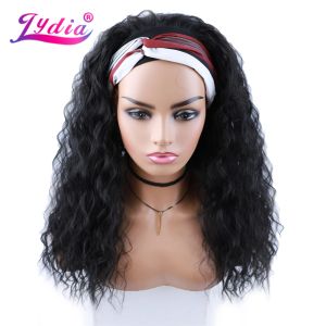 Wigs Lydia Long Wavy Headband Synthetic Hair Wigs For African American Women Black 20 Inch Kanekalon Daily & Party Curly Wig