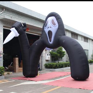 5.4MWX4.7MH (17.7x15.5ft) med fläkt Holiday Event Giant Black Scary Skull Ghost Arch uppblåsbar valv Halloween med luftblåsare för Yard Party Decoration
