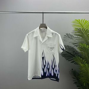2024 Spring/summer New Chest Pocket Letter Flame Printed Men's Casual Short Sleeved Shirt Unisex Loose Fit