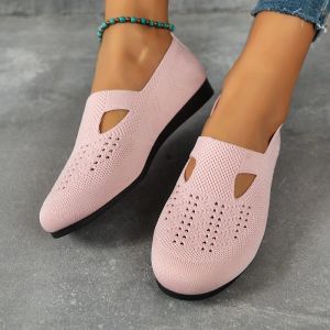 Boots Rimocy Summer Breathable Women Sneakers 2023 Hollow Out Flat Heel Casual Shoes Woman SlipOn NonSlip Knitting Sports Shoes