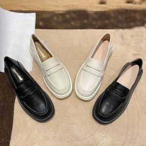 Oxfords 2023 Preppy Women Маленькая кожаная обувь зимние хлопковые меховые квартиры тепло