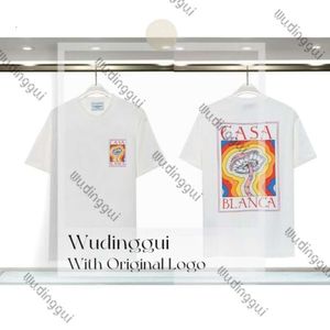 Camisetas de camisetas masculinas camisadas de designer letra de cogumelo arco -íris tampas de manga curta algodão homem solto homem camisa 514