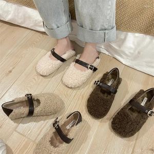Casual Shoes 2024 Flat Woolen Women's Winter Everything Plus Cashmere Warm One Word Buckle Single