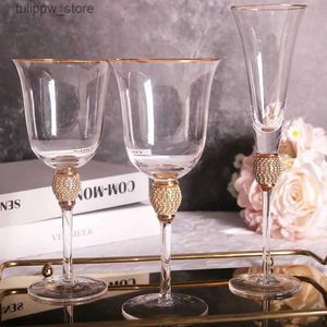 Vinglas Europeiska Golden Edge Cocktail Glass Diamond Wine Set Transparent Champagne Cup Open-Top Goblet Light Luxury Crystal vinglas L240323