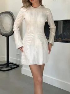 Casual Dresses Women Elegant Sweater Dress Solid Color Cable Knit Long Sleeve Mock Neck A-Line Mini