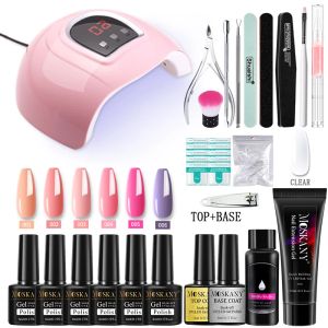 Bits Moskany Gel Nagellack Kit halb dauerhaft Nagellack Set mit 54W Nagel Trocknungslampe Nagelkaste Set Poly -Nagel -Gel für Nägel