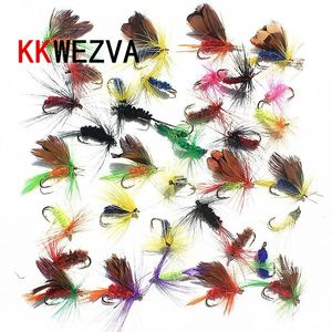 KKWEZVA 30pcs Insect Fly Fishing Lure Artificial Bait Feather Single Treble Hooks Carp Fish Water surface 240313