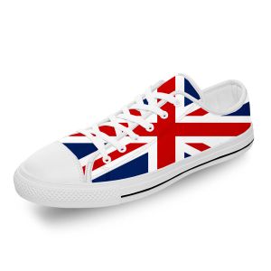 Sapatos britânicos bandeira britânica uk união jack jack pano white moda 3d impressão baixa sapatos de tela de baixa