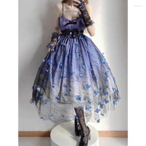 Casual klänningar lolita fairy fjäril Slim Midi Sling Dress for Women JSK Princess Woman Elegant Dark Blue Long Strap Vestidos de Mujer