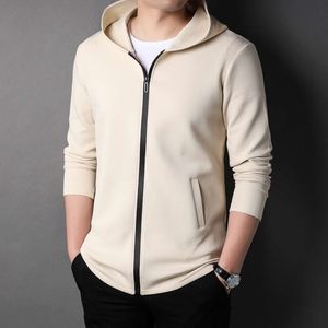 Men's Long Sleeved Hooded Jacket, Spring Autumn Cotton Trendy Cardigan, Short Korean Casual Solid Color Jacket for Middle-aged and Young People