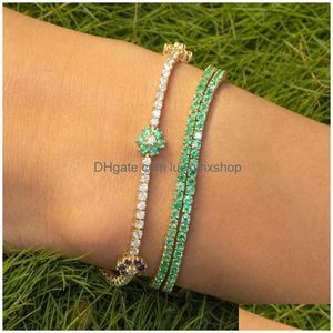 Kette Frühling angekommen Modeschmuck M Prong Set CZ Tennis Regenbogen Gänseblümchen Blume Charm Colorf Armband 230508 Drop Lieferung Armbänder DHSAZ