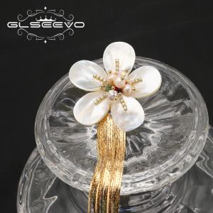 ジュエリーGlseevo Natural Shell Flowers Pink Pearls Tassel Woman Brooch 2022ファッショントレンディジュエリーアニバーサリーギフトウェディングアクセサリー