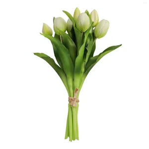 Flores decorativas artificial tulipa pacote jardim resistente casa elegante com fita sala de escritório toque real plástico dia das mães de longa duração el