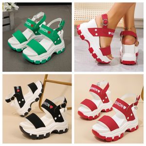 New style slope heel thick sole round toe open toe letter one line buckle strap women's oversized sandals GAI PINK women little heart red design fashion 2024 colorful