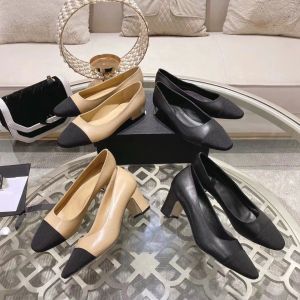 Luxury Mary Jane Heel Womens Pumps Channel Shoes Designer Sandaler Fashion Leather Dress Shoes Chunky Heel Sharcing Black White Khaki Evening Party Shoes Size 35-40