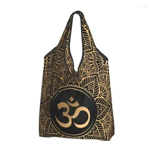 Storage Bags Golden Om Mandala Groceries Shopping Shopper Tote Shoulder Big Capacity Portable Henna Aum Handbag