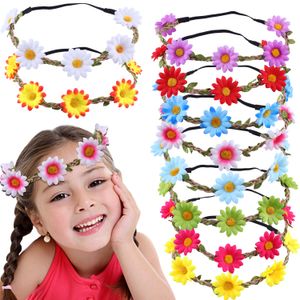 Fasce per capelli per bambini con fiori, Fasce per capelli elastiche per bambina con margherite Fasce per capelli con corona floreale Morbide fasce per capelli hippie per neonati 22289