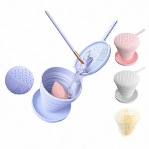 1pcs Silice Makeup Brush Folding Cleaning Bowl Cleaning Mat Cosmetic Eyeshadow Brush Cleaner Scrubber Box W Tools q03H#