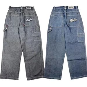 Gatjeans för män och kvinnor Y2K Harajuku 90 -talets hiphop bokstäver broderade blå retro lös gotiska höga midja byxor 240321