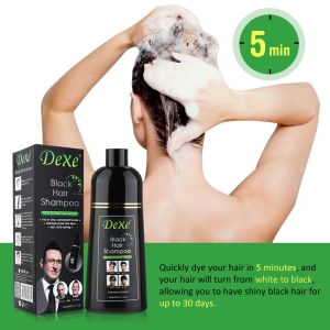Produkter Dexe Dye Shampoo Långlast och bekväm Quickdye Black Natural Herbal Plant Essence Ginseng Ginger Hair Care Beauty Health