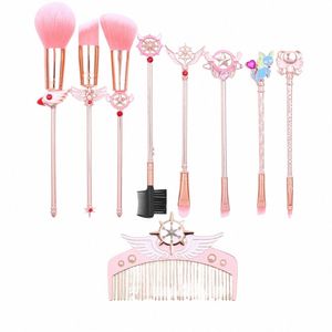 caldo!Bellezza Anime Card Captor Sakura Pennelli per trucco Set Kit di strumenti Polvere Sciolto Ombretto Blush Capelli sintetici Miglior regalo Cosmetico n4YO #