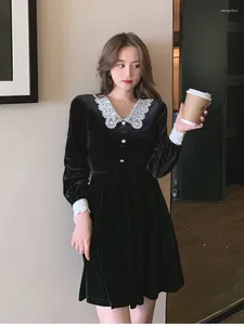 Casual Dresses E Streetwearmaxi Es For Women Rsvppap Officials Store W4M 2024 Fall Velvet Female Age Slimming Herburn Style Little Bl Dress