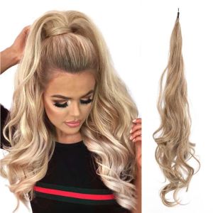 Pferdeschwänze Pferdeschwänze Xnaira Pferdeschwanz 32 Zoll Flexible Wrap Synthetic Hair Long Wave Curly Ponytail Curling Blonde hohe Temperatur Faser