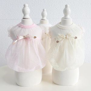 Abbigliamento per cani Abito in maglia di pizzo Bowknot Piccoli vestiti Fantasia Abbigliamento da principessa Gatto Dolce Kawaii Costume di moda Prodotti per animali all'ingrosso