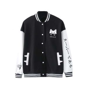 Jeecoin jaqueta de beisebol de gato fofo com capuz manga comprida moletom casual oversized estampa kawaii pulôver casaco estético para menina