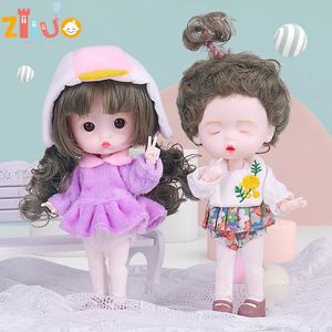 1/12 Mini Doll OB11 20 Movable Joints Girl Doll Cute Expression Face Curly Short Wig 13CM Dolls Toys Gift for Girls Munecas BJD 240308