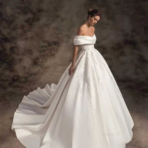 Exquisite Princess Wedding Dress Off The Shoulder Pearls Sequined Zipper Back Bridal Ball Gown Vestidos YD