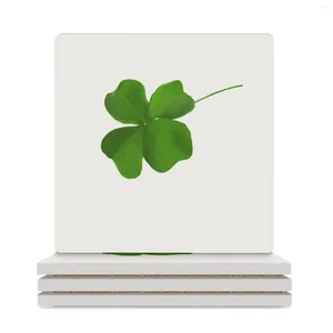 Table Mats 4 Leaf Clover- A Touch Of Luck Ceramic Coasters (Square) Coffee Cup Stand Cute Set Mat