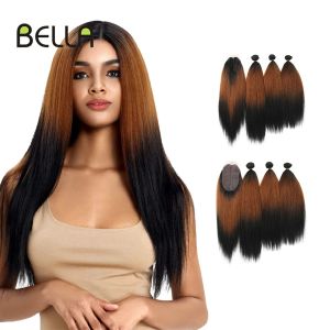 Tessitura tessitura yaki raggruppamenti dritti pacchi ombre capelli sintetici 4pcs/pacco 1822 pollici 245g bundle con chiusura beava capelli