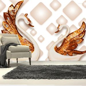 Duvar Kağıtları Özel 3D Mural Stereo Duvar Kağıdı İki Güzel Swans Papel De Parede Oturma Odası Kanepe TV Duvar Yatak Odası Kağıt