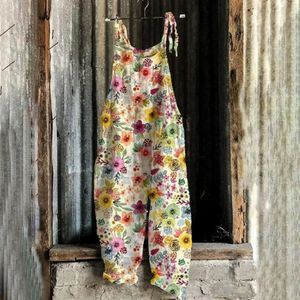 Summer Romper Streetwear Printed Jumpsuit Thin Breathable Creative Vintage Floral Print Elegant Women Jumpsuits 240322