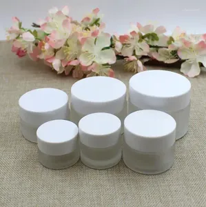 Storage Bottles 30g/ml White Cap Frosted Glass Jar Empty Cream Jars Cosmetic Packaging Containers Plastic 100pcs SN343