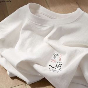 China-chic Mens T-shirt Short Sleeve Summer New Loose Versatile Casual Half Cotton White Couple Top {category}