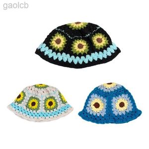 Hüte mit breiter Krempe Eimerhüte Damen Handgefertigter gestrickter Eimerhut für den Außenbereich, faltbarer Blumen-Fischerhut mit breiter Krempe für Frühling und Sommer, UV-beständiger Hut 24323