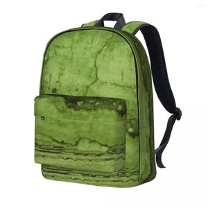 Mochila verde abstrato musgo granito mármore mochilas de viagem feminino bonito sacos de escola design mochila macia