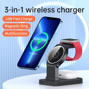 3-in-1-15-W-Magnet-Wireless-Ladegerät, geeignet für iPhone-Uhr-Kopfhörer, Schnelllade-Desktop-Ständer