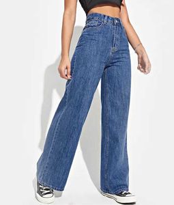 100 %cotton Denim Jeans Pants Woman High Waist Loose Straight Denim Pant Oversize Long Trousers Women Wide Leg Jeans