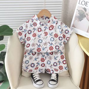 Boys and Children's Short Sleeved Set 2024 New Western-style Shirt Summer Two-piece Suit for Babies