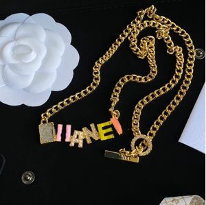 18K Gold Plated Brass Copper Necklace Fashion Women Designer Double Letter Necklaces Choker Pendant Chain Crystal Imitation Pearl Wedding Jewelry Accessories