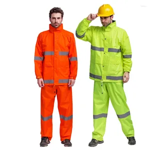 Men's Tracksuits Safety Rain Suit For Men Waterproof Reflective Jacket And Hi Vis Pants