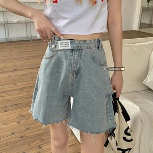 Calças femininas S-5XL verão mulheres denim shorts lazer grande tamanho cintura alta perna larga buraco reto joelho comprimento jeans streetwear