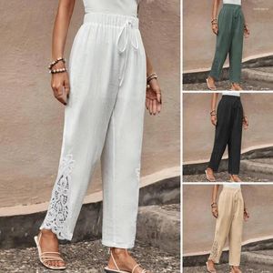 Calças femininas verão mulheres sweatpants de perna larga elegante calças de perna larga com detalhe de bordado de cintura elástica para todos os dias