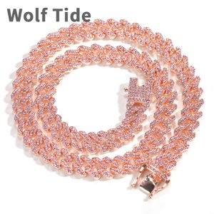 12 mm kubanische Gliederkette, rosa Strass-Halskette, Fußkettchen, Armband für Männer und Frauen, Roségold, Kristalllegierung, Hip-Hop-Schmuck, Zubehör, Bling-Party-Schmuck, Bijoux