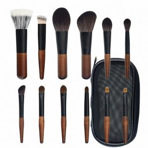 12 PCS Madeira Animal Hair Makeup Brushes Set Make-up para mulheres ferramenta cosmética Eyeshadow Foundationi Blush Profial kit completo V3SL #